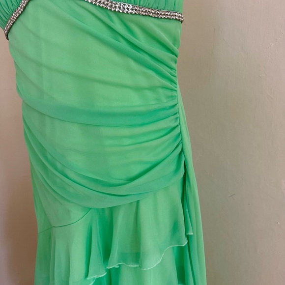 90s y2k green fairy mermaid dress 2X beaded ruffle mesh asymmetric prom formal - Picture 6 of 11